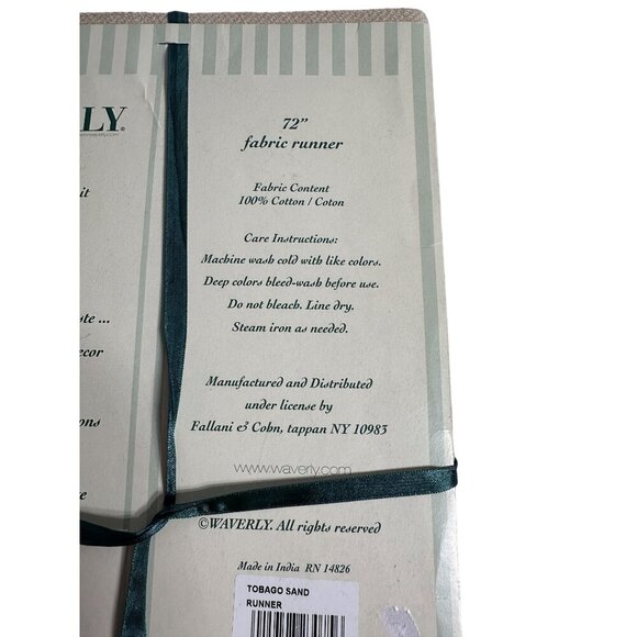 Waverly 72" Table Runner Tobago‎ Sand 100% Cotton Tobago Sand New Old Stock - Picture 6 of 6